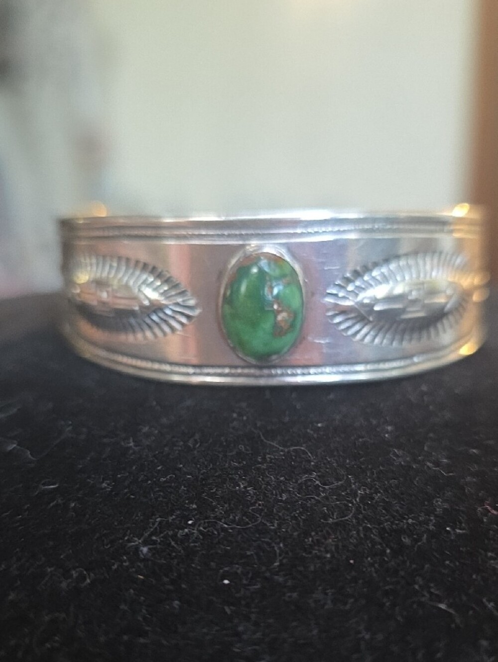Fred Harvey Era Sterling Silver Turquoise Cuff Sterling Whirling Log - Picture 9 of 9